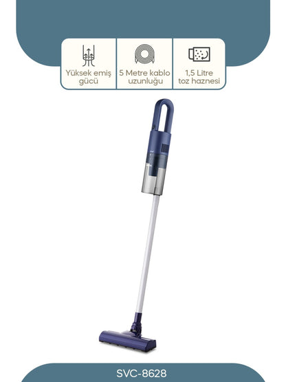 DİKEY MAVİ ELEKTRİKLİ SÜPÜRGE 500W 90° BAŞLIK - 1.5LT TOZ HAZNE - ÇİFT FİLTRE SVC-8628 (5643)