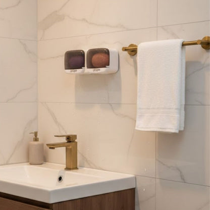 Duvara Monte İkili Kapaklı Plastik Katı Sabunluk Organizer – Banyo & Mutfak İçin Yapışkanlı Sabun Kutusu ve Düzenleyici (5643)