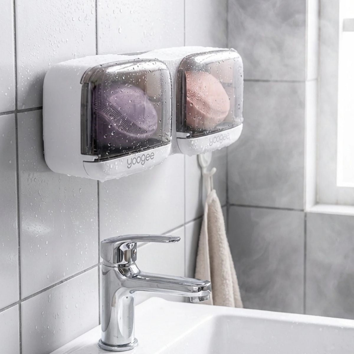 Duvara Monte İkili Kapaklı Plastik Katı Sabunluk Organizer – Banyo & Mutfak İçin Yapışkanlı Sabun Kutusu ve Düzenleyici (5643)