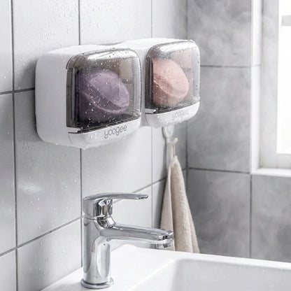 Duvara Monte İkili Kapaklı Plastik Katı Sabunluk Organizer – Banyo & Mutfak İçin Yapışkanlı Sabun Kutusu ve Düzenleyici (5643)