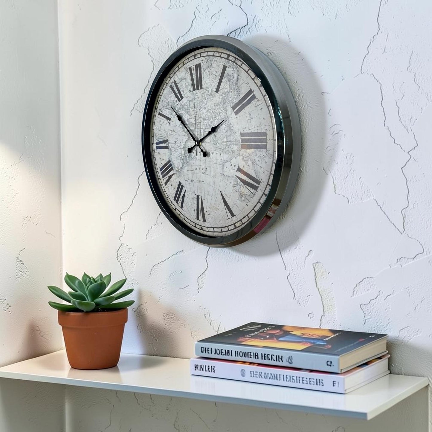 Krom Imperium 52 Cm Metal Dünya Haritası Duvar Saati