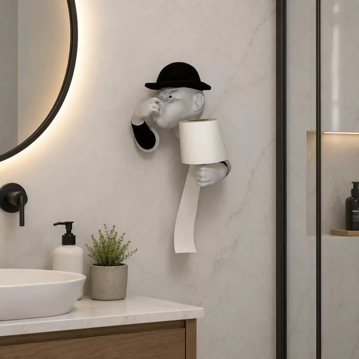 3d İnsan Figürlü Tuvalet Kağıdı Askılığı – Eğlenceli Banyo Dekoru Siyah
