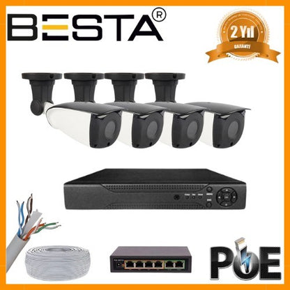5 MP 1440P 4 DIŞ MEKAN KAMERALI IP POE Güvenlik Seti