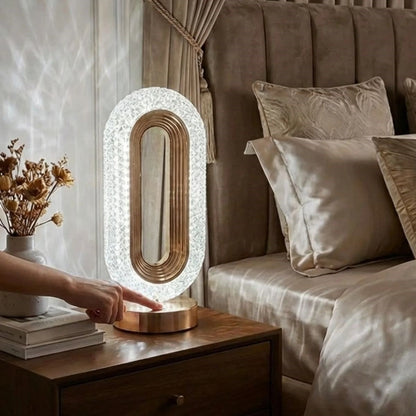 BUFFER® Oval Şeklinde Kristal LED Masa Lambası – Dokunmatik, 3 Renk Işık Modlu, Şarjlı Dekoratif Gece Lambası