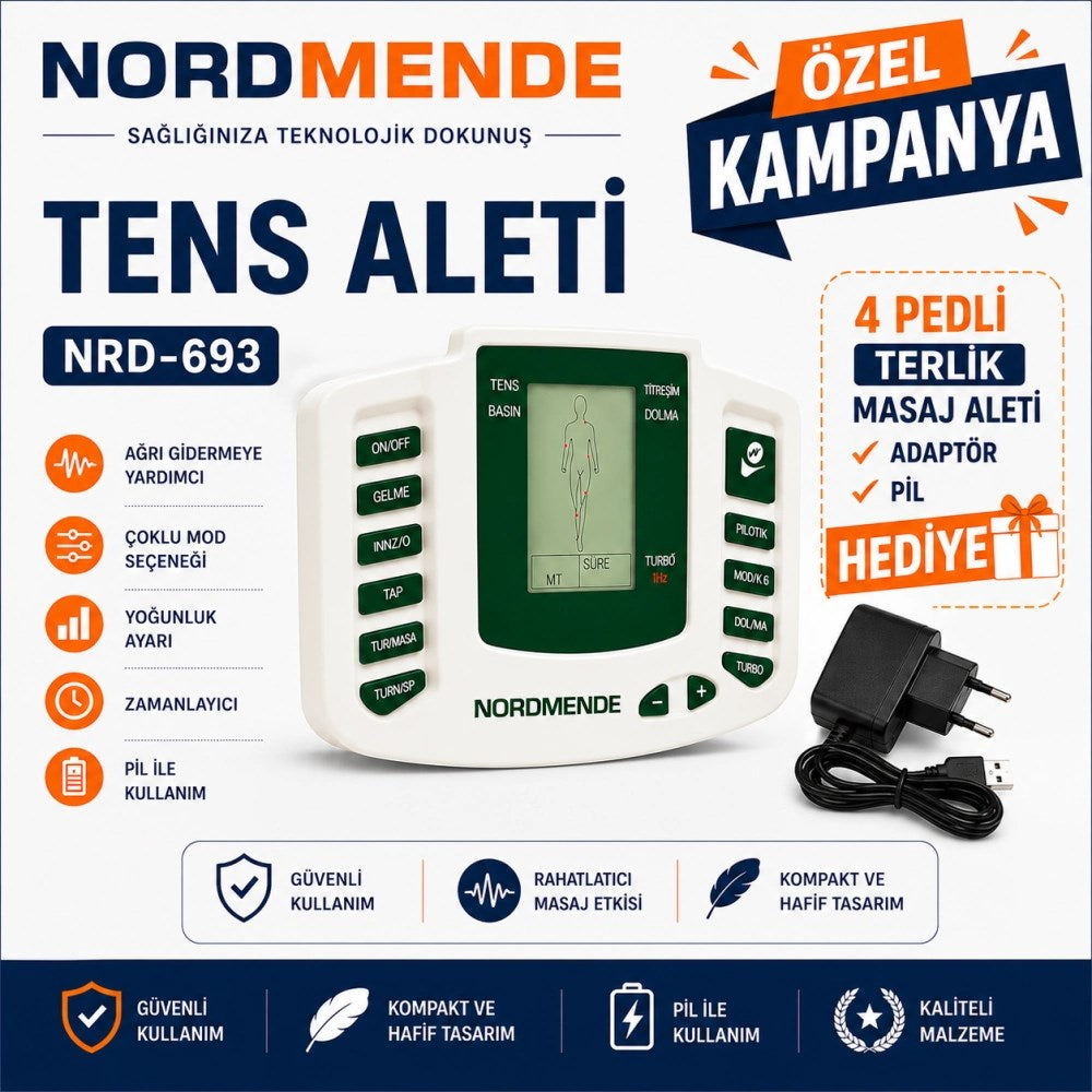 TENS Cihazı 4 Pedli Dijital Masaj Cihazı | Adaptör 4 Ped ve Pil Hediyeli