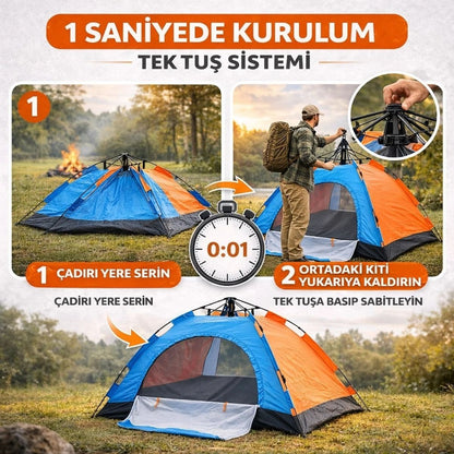 BUFFER® 10 Kişilik Otomatik Kurulum Kamp Çadırı – Outdoor, Suya Dayanıklı Hızlı Kurulum Piknik ve Doğa İçin Geniş Aile Çadırı 300x300x170 cm