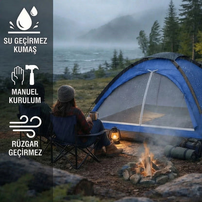 BUFFER® 3 Kişilik Manuel Kamp Çadırı – Düz Kapılı Outdoor Aile, Doğa, Piknik ve Kamp Çadırı 200x150x110 cm