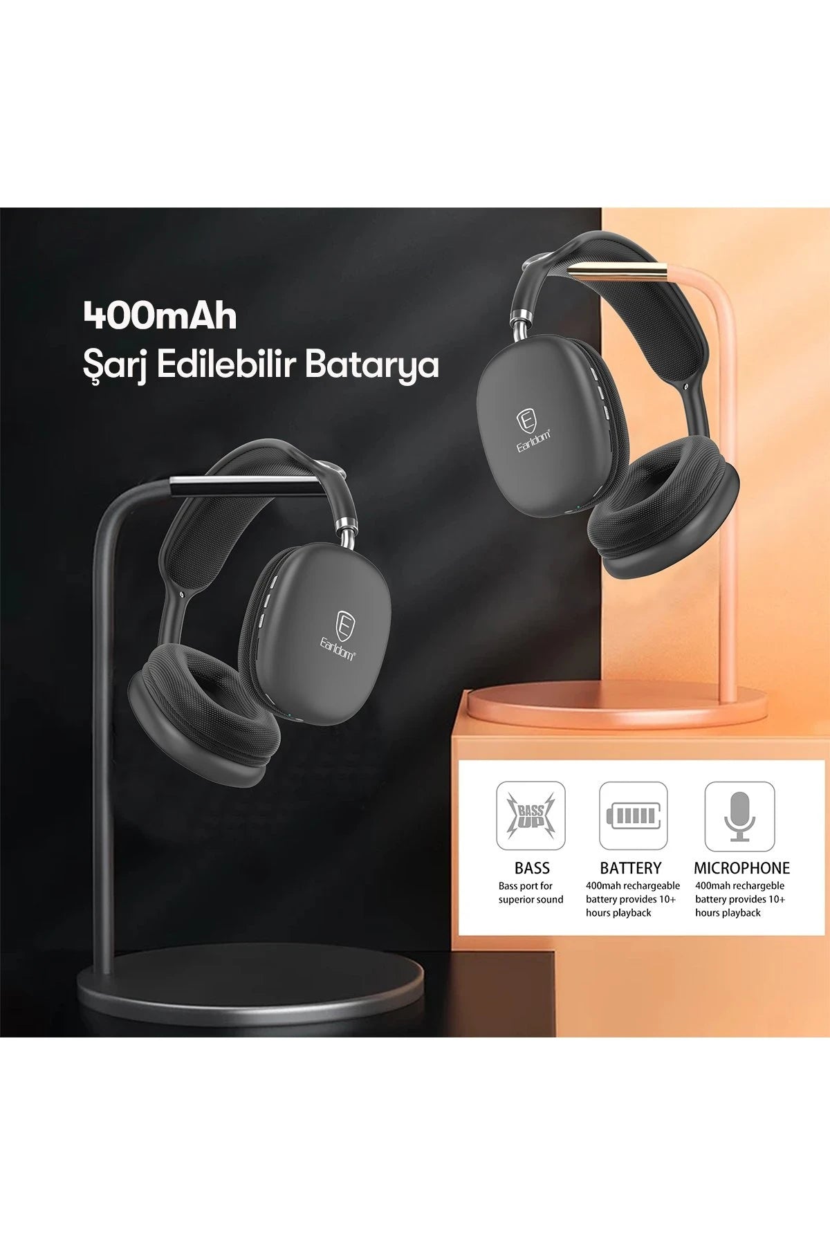 Earldom BH102 Kafaüstü Bluetooth Kulaklık - Siyah