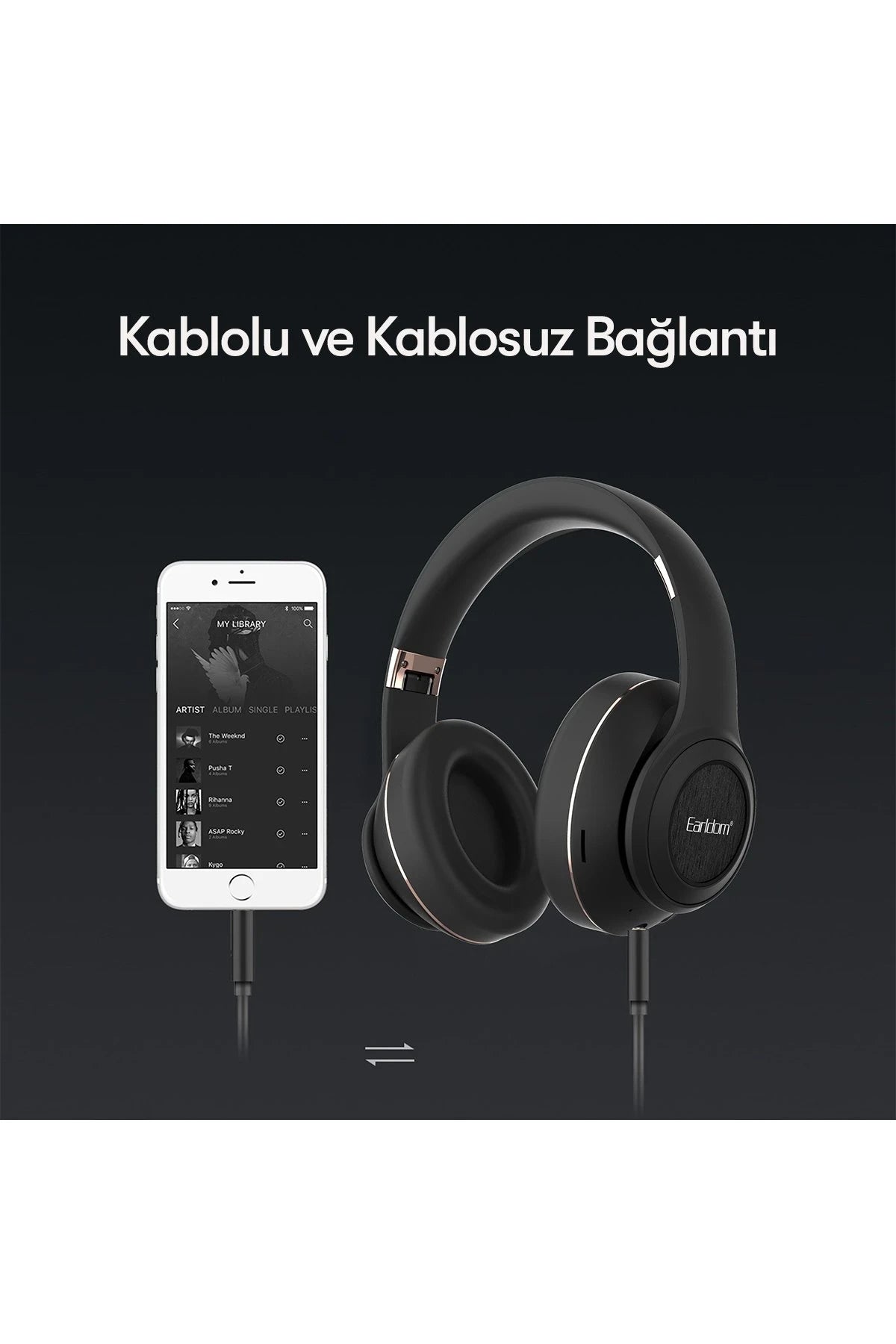 Earldom BH71 Kafaüstü Bluetooth Kulaklık - Siyah
