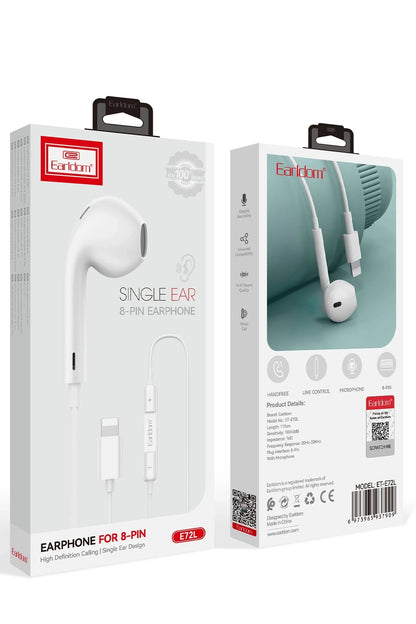 Earldom E72L Tek Kulak İçin Lightning BT 5.0 Kablolu Kulaklık - Beyaz
