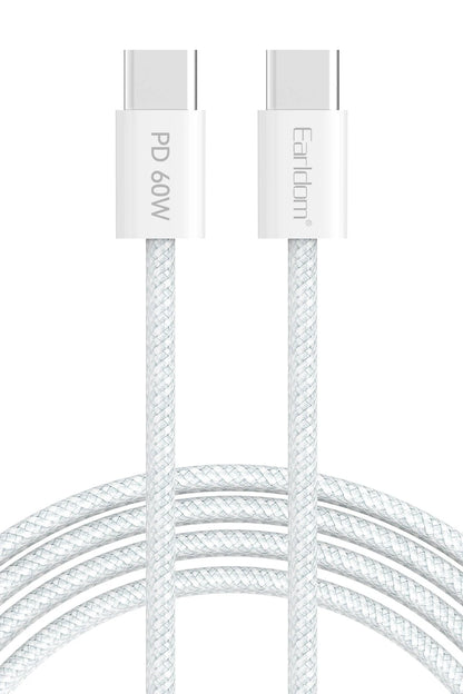Earldom EC-190CC 2M 60W iPhone 15 Serisi ile Uyumlu Type-C to Type-C PD Hızlı Şarj Kablosu - Beyaz