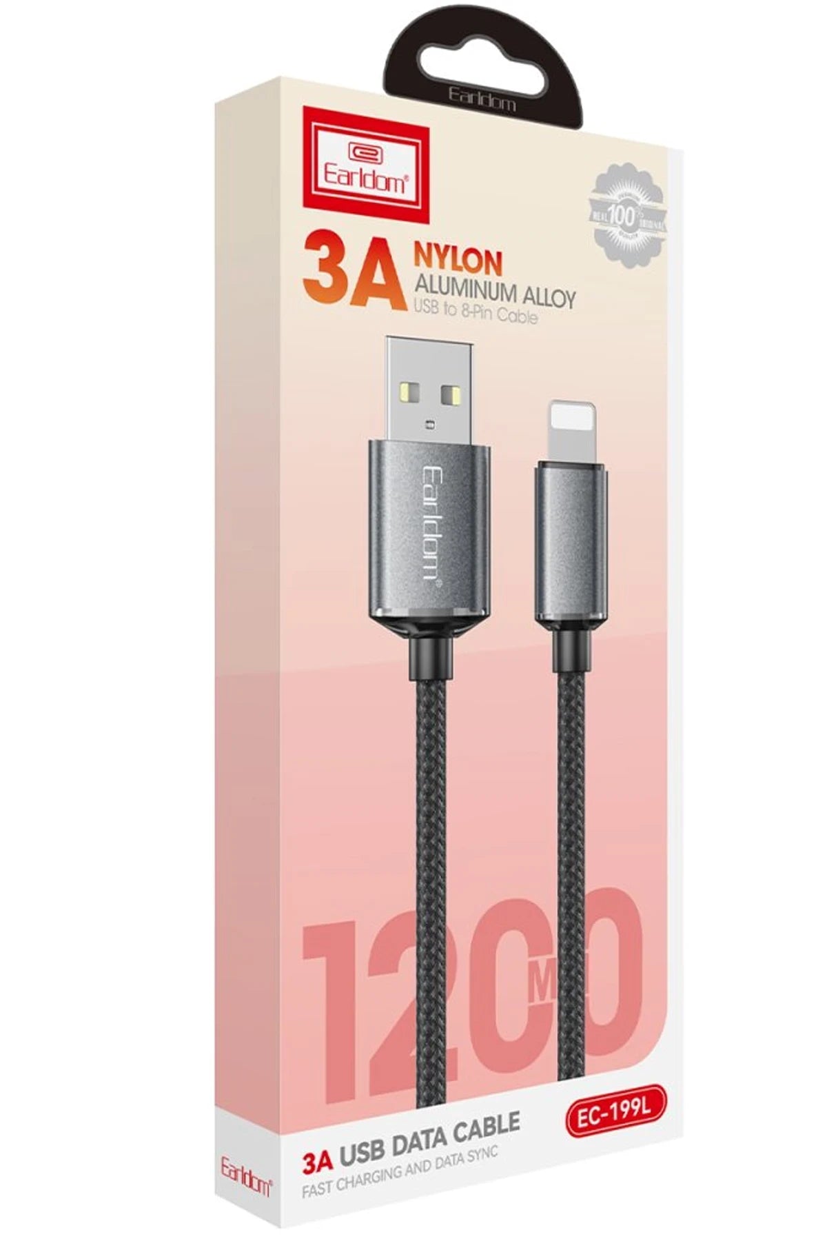 Earldom EC-199L 1.2M 3A USB to Lightning Hızlı Şarj Kablosu - Siyah