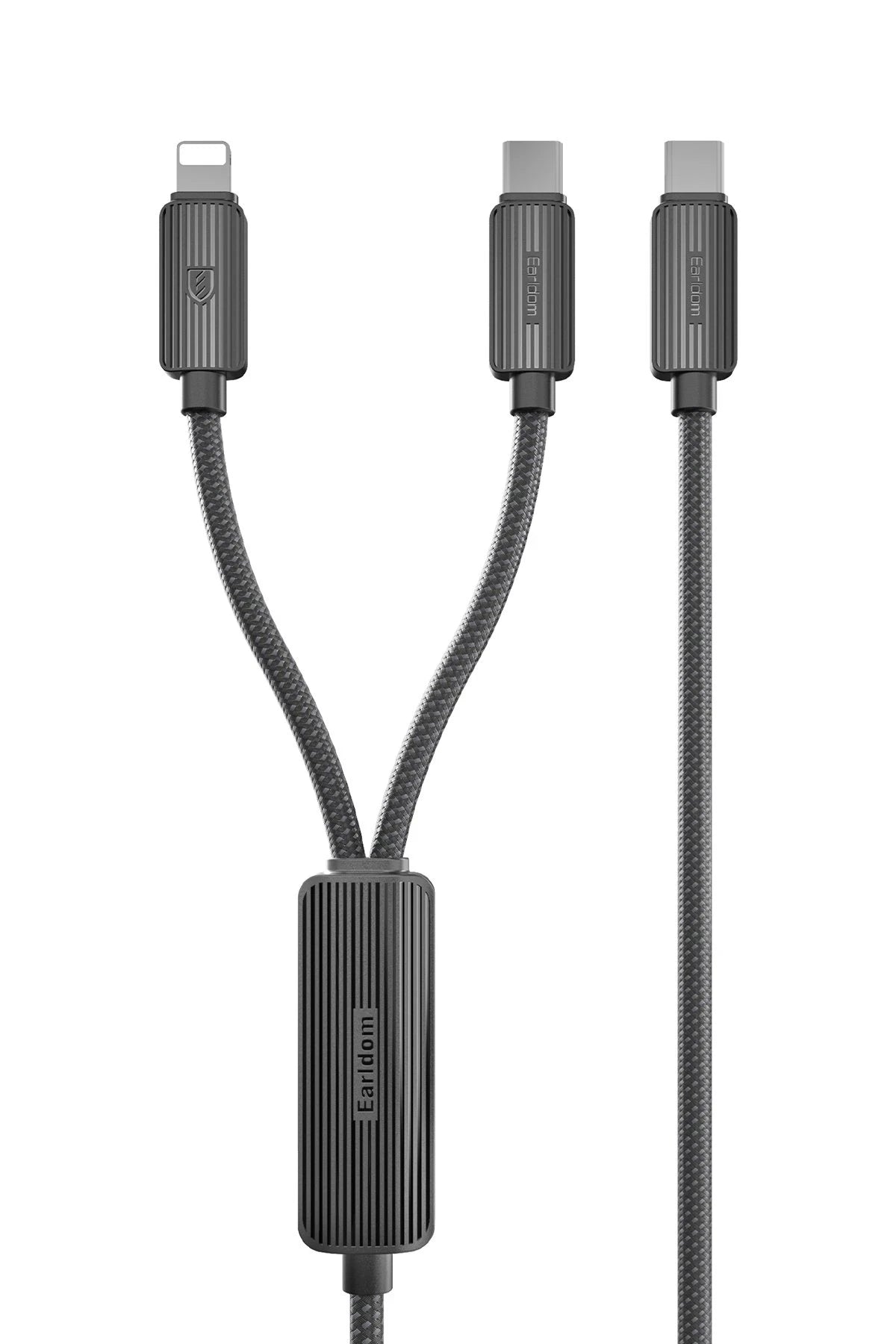 Earldom EC-IC01 1.2M Type-C to Type-C 60W ve Lightning 30W Çift Çıkışlı 2in1 PD Hızlı Şarj Kablosu - Siyah