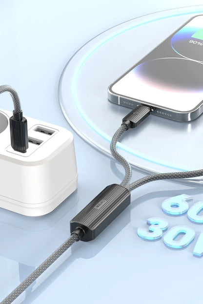 Earldom EC-IC01 1.2M Type-C to Type-C 60W ve Lightning 30W Çift Çıkışlı 2in1 PD Hızlı Şarj Kablosu - Siyah