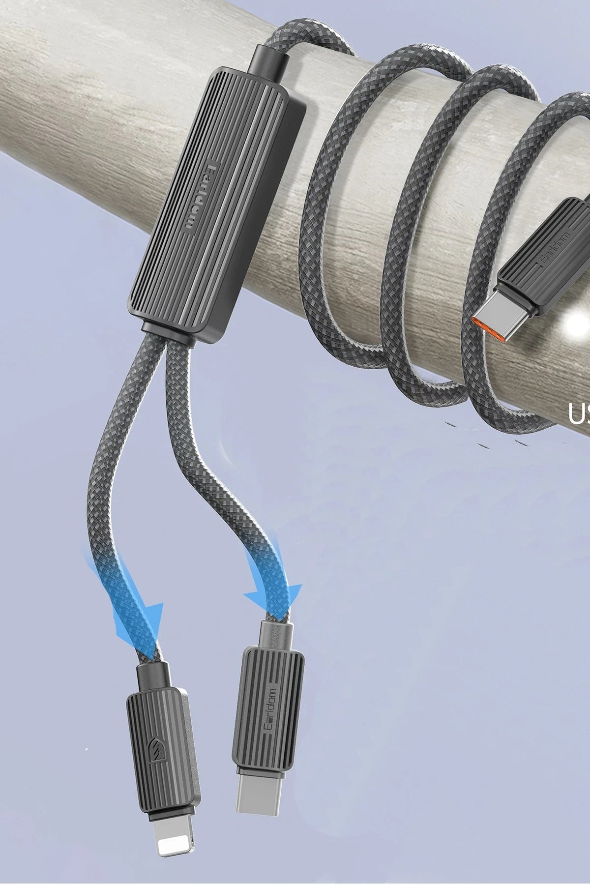 Earldom EC-IC01 1.2M Type-C to Type-C 60W ve Lightning 30W Çift Çıkışlı 2in1 PD Hızlı Şarj Kablosu - Siyah
