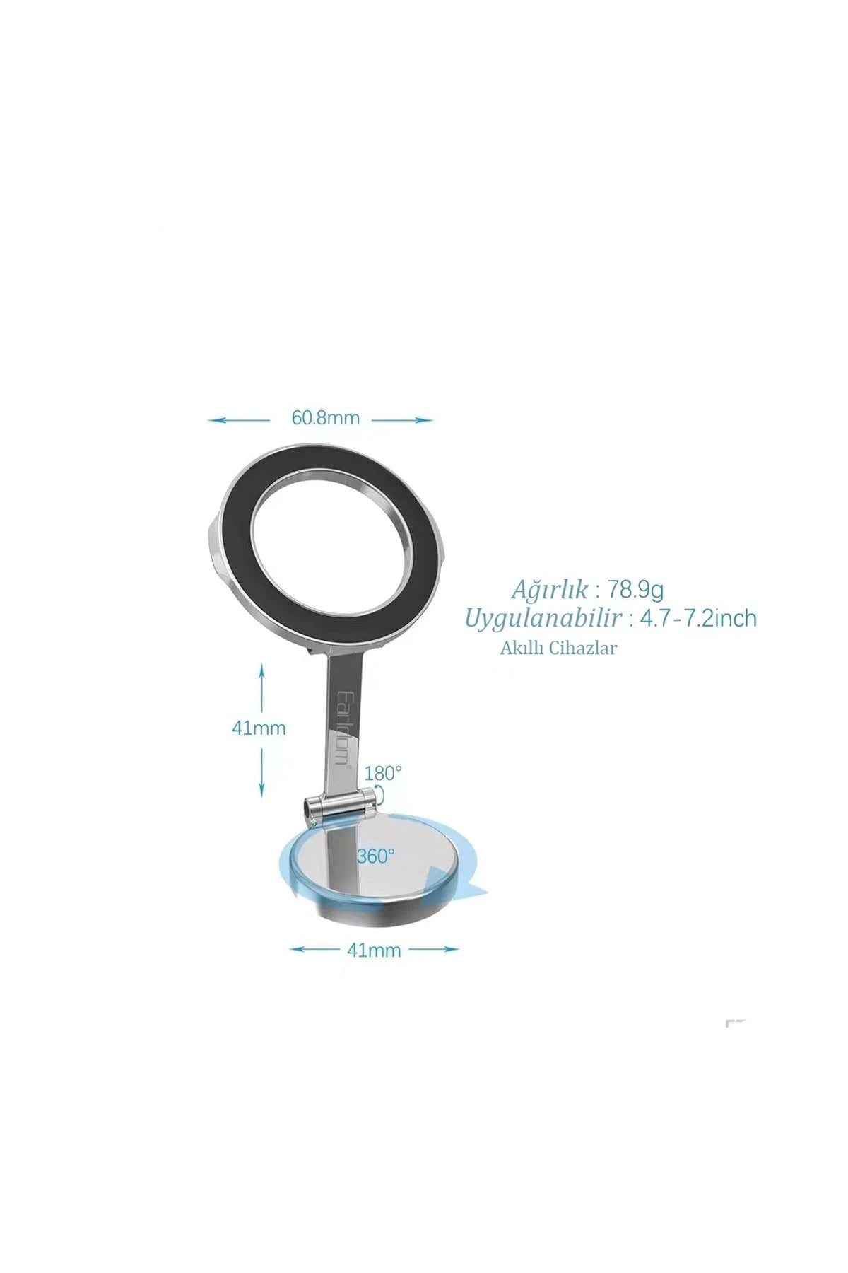 Earldom EH230 360 Derece Ayarlanabilen Yapışkanlı Manyetik Magsafe Araç Tutucu - Siyah