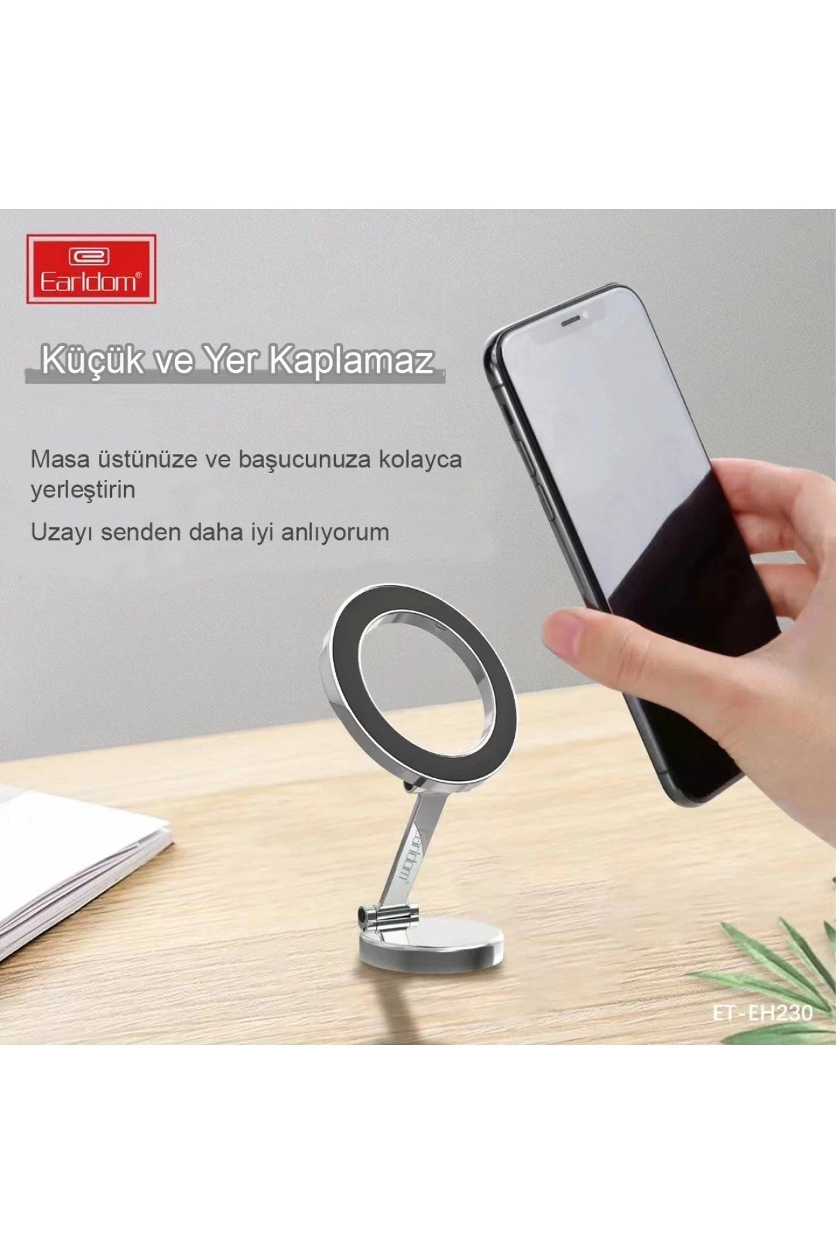 Earldom EH230 360 Derece Ayarlanabilen Yapışkanlı Manyetik Magsafe Araç Tutucu - Siyah