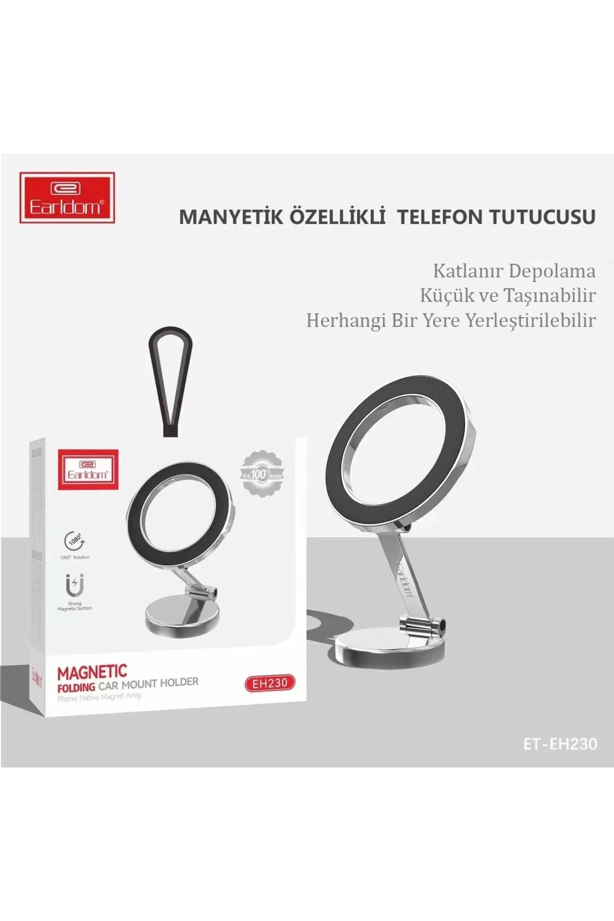 Earldom EH230 360 Derece Ayarlanabilen Yapışkanlı Manyetik Magsafe Araç Tutucu - Siyah