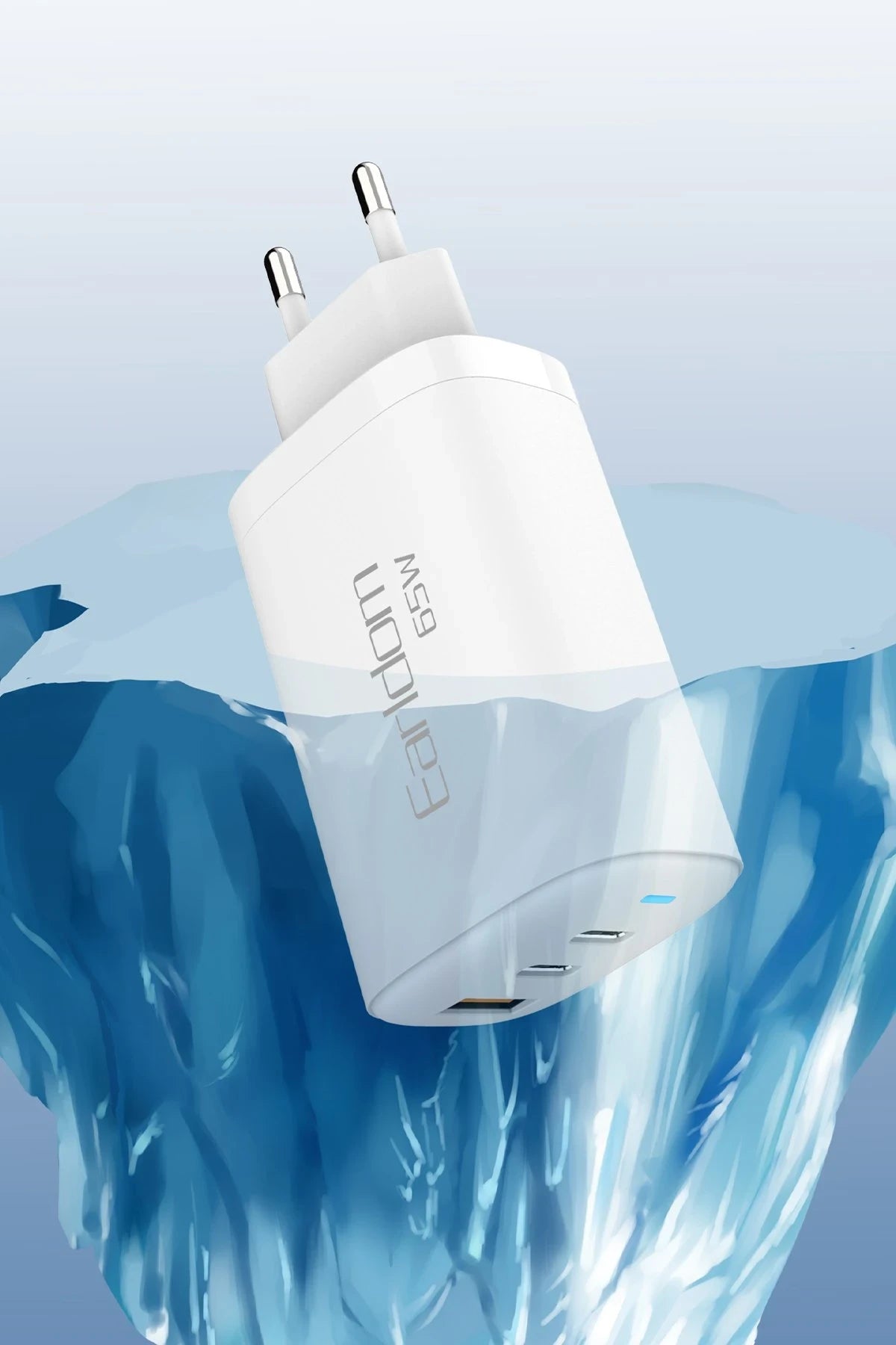 Earldom EU26i 2 Adet 65W Type-C ve 1 Adet 30W USB 3.0 Çıkışlı Ekstra Type-C to Lightning Kablolu GAN Şarj Cihazı - Beyaz