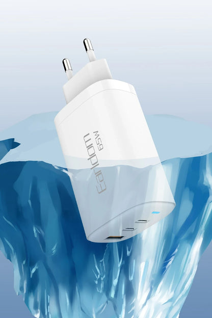 Earldom EU26i 2 Adet 65W Type-C ve 1 Adet 30W USB 3.0 Çıkışlı Ekstra Type-C to Lightning Kablolu GAN Şarj Cihazı - Beyaz