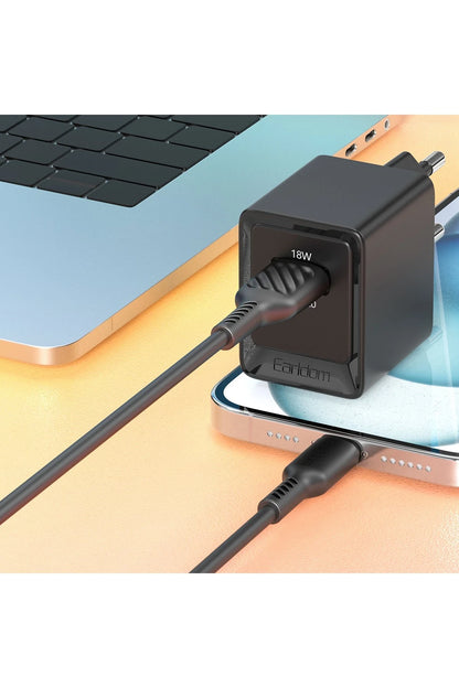 Earldom EU45 18W USB QC 3.0 Çıkışlı ve USB to Lightning Kablolu PD Hızlı Şarj Cihazı - Beyaz