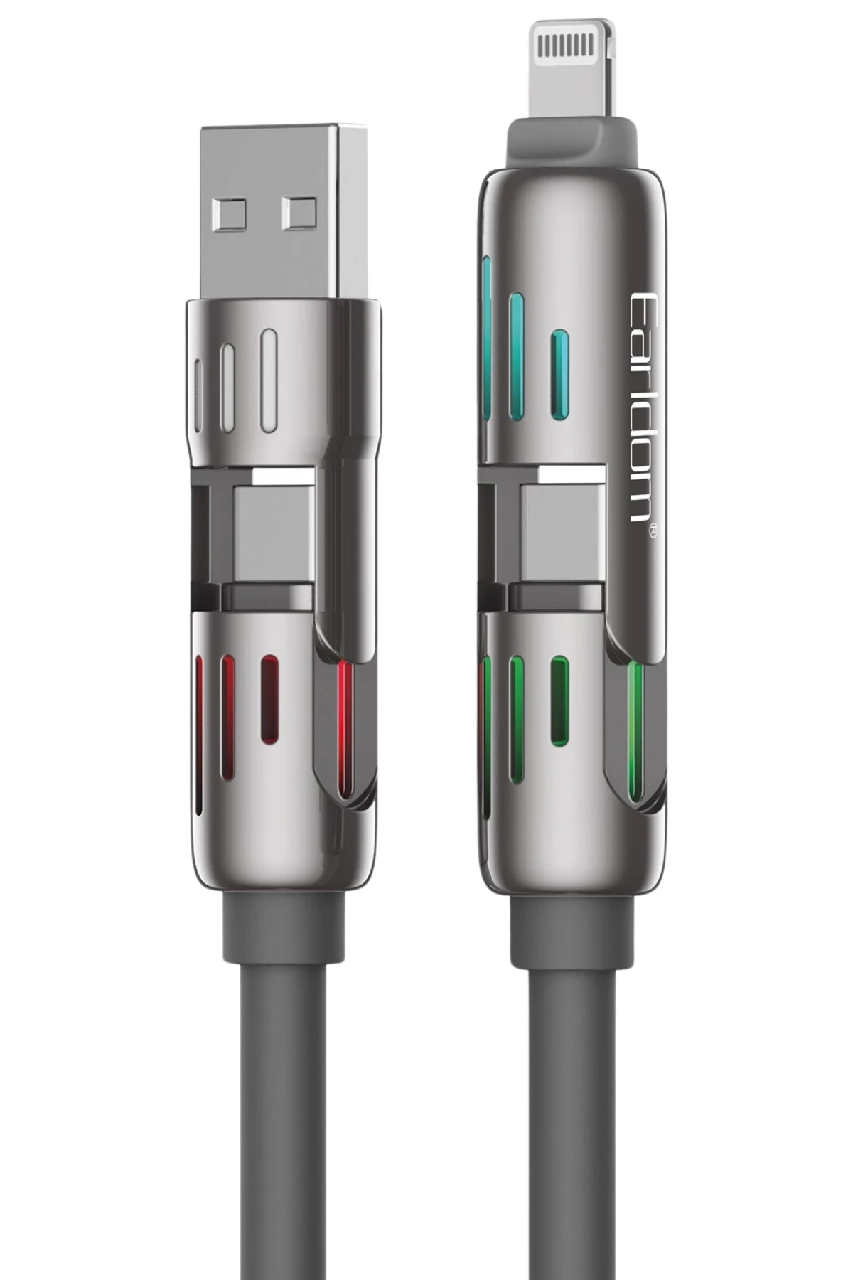 Earldom IC02 4in1 240W Type-C to Type-C Ekstra 2.4A USB to Lightning ve 30W Type-C to Lightninge Dönüşme Özellikli PD Hızlı Şarj Kablosu - Gri