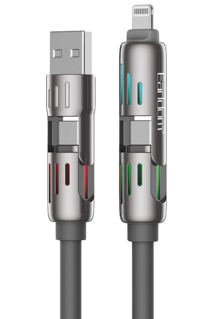 Earldom IC02 4in1 240W Type-C to Type-C Ekstra 2.4A USB to Lightning ve 30W Type-C to Lightninge Dönüşme Özellikli PD Hızlı Şarj Kablosu - Gri