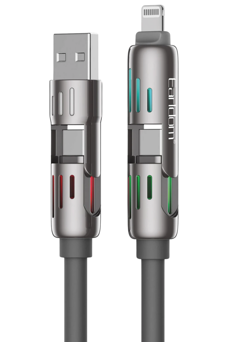 Earldom IC02 4in1 240W Type-C to Type-C Ekstra 2.4A USB to Lightning ve 30W Type-C to Lightninge Dönüşme Özellikli PD Hızlı Şarj Kablosu - Gri