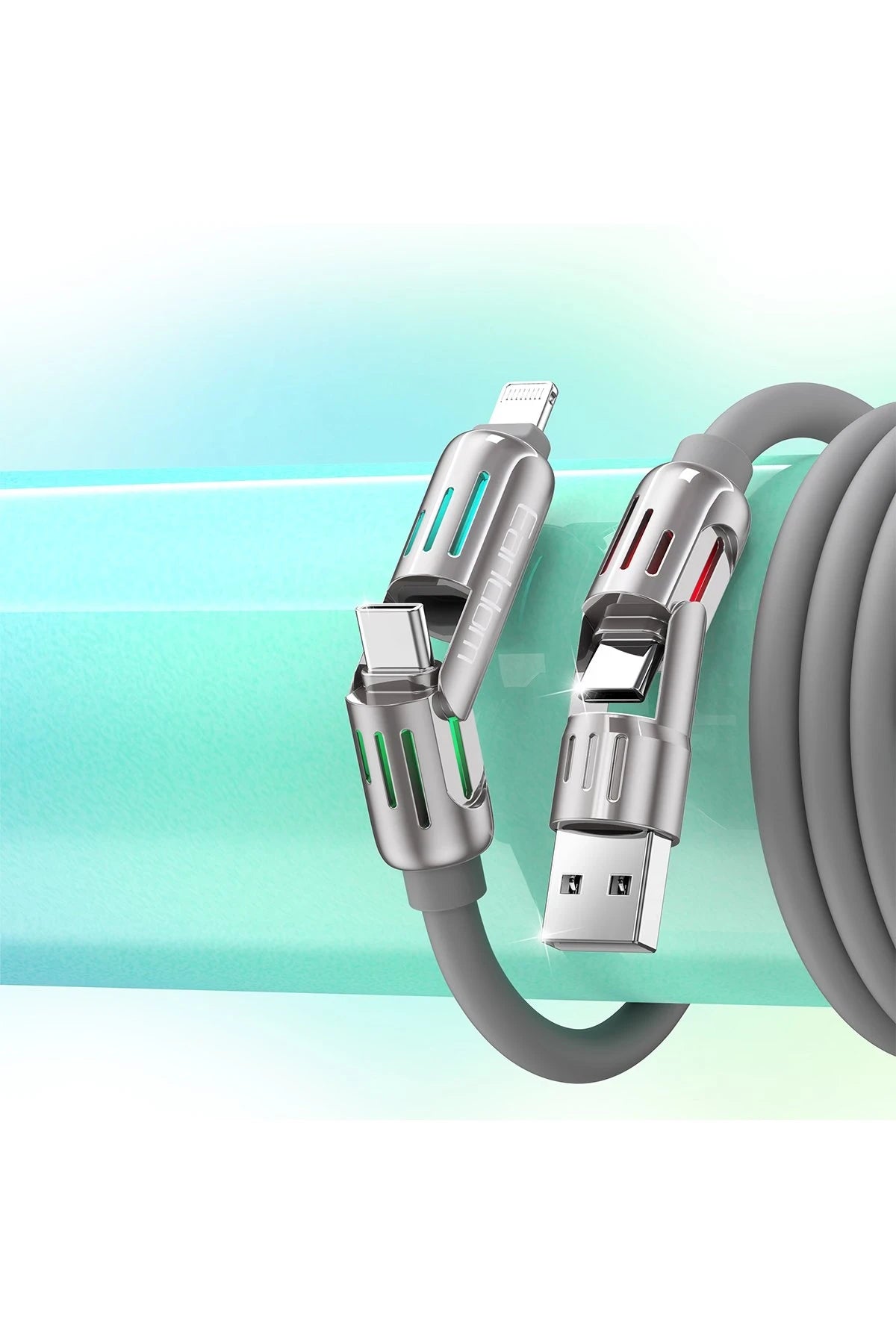 Earldom IC02 4in1 240W Type-C to Type-C Ekstra 2.4A USB to Lightning ve 30W Type-C to Lightninge Dönüşme Özellikli PD Hızlı Şarj Kablosu - Gri