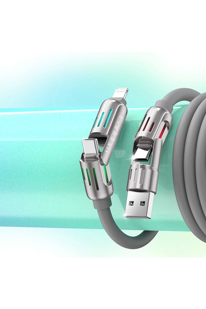 Earldom IC02 4in1 240W Type-C to Type-C Ekstra 2.4A USB to Lightning ve 30W Type-C to Lightninge Dönüşme Özellikli PD Hızlı Şarj Kablosu - Gri