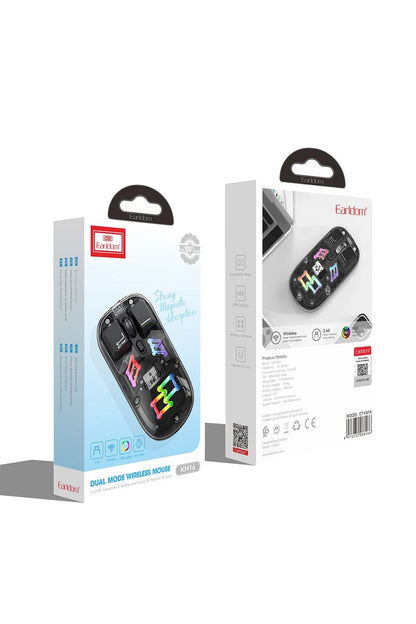 Earldom KM16 1600 DPI Sessiz Transparan Yapılı RGB Kablosuz Ofis Mouse - Siyah
