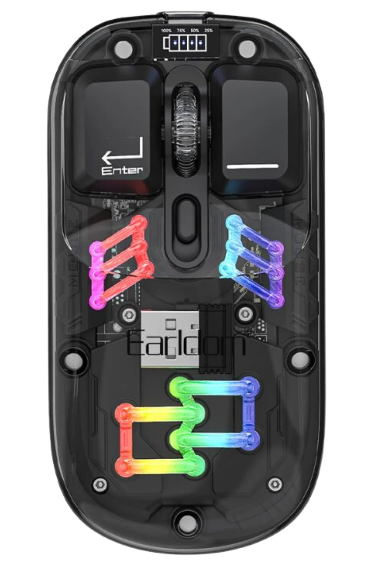 Earldom KM16 1600 DPI Sessiz Transparan Yapılı RGB Kablosuz Ofis Mouse - Siyah