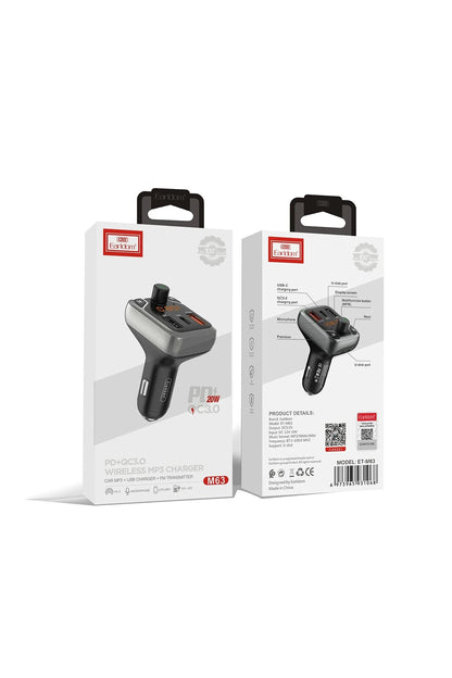 Earldom M63 Bluetooth USB 3.0 ve Type-C PD Hızlı Şarj FM Transmitter - Siyah