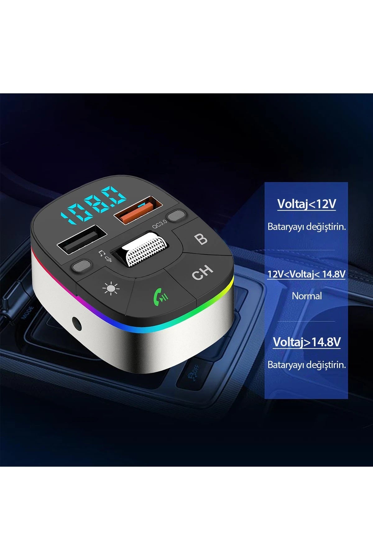 Earldom M74 Bluetooth USB 3.0 Dijital Ekranlı FM Transmitter - Siyah