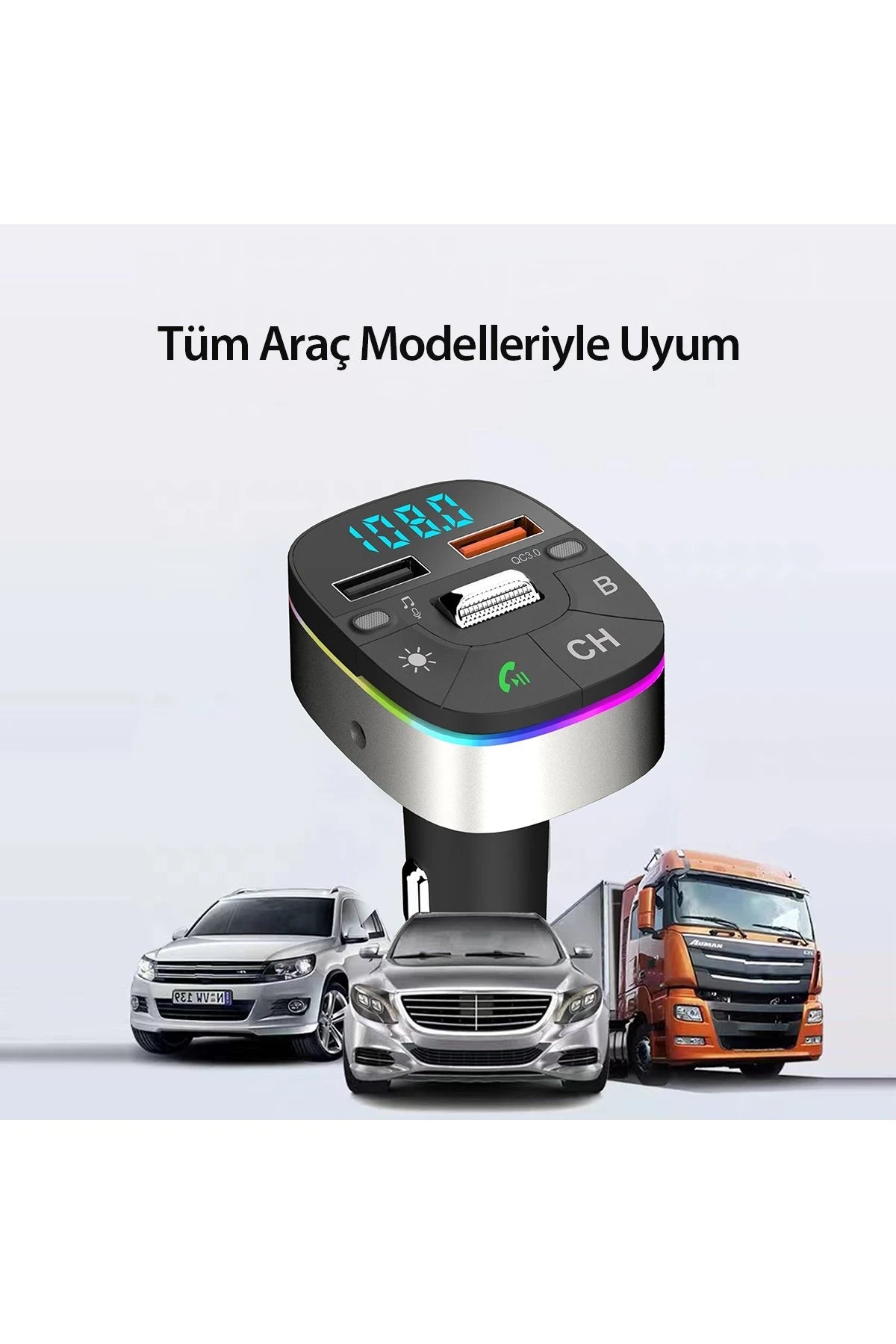 Earldom M74 Bluetooth USB 3.0 Dijital Ekranlı FM Transmitter - Siyah