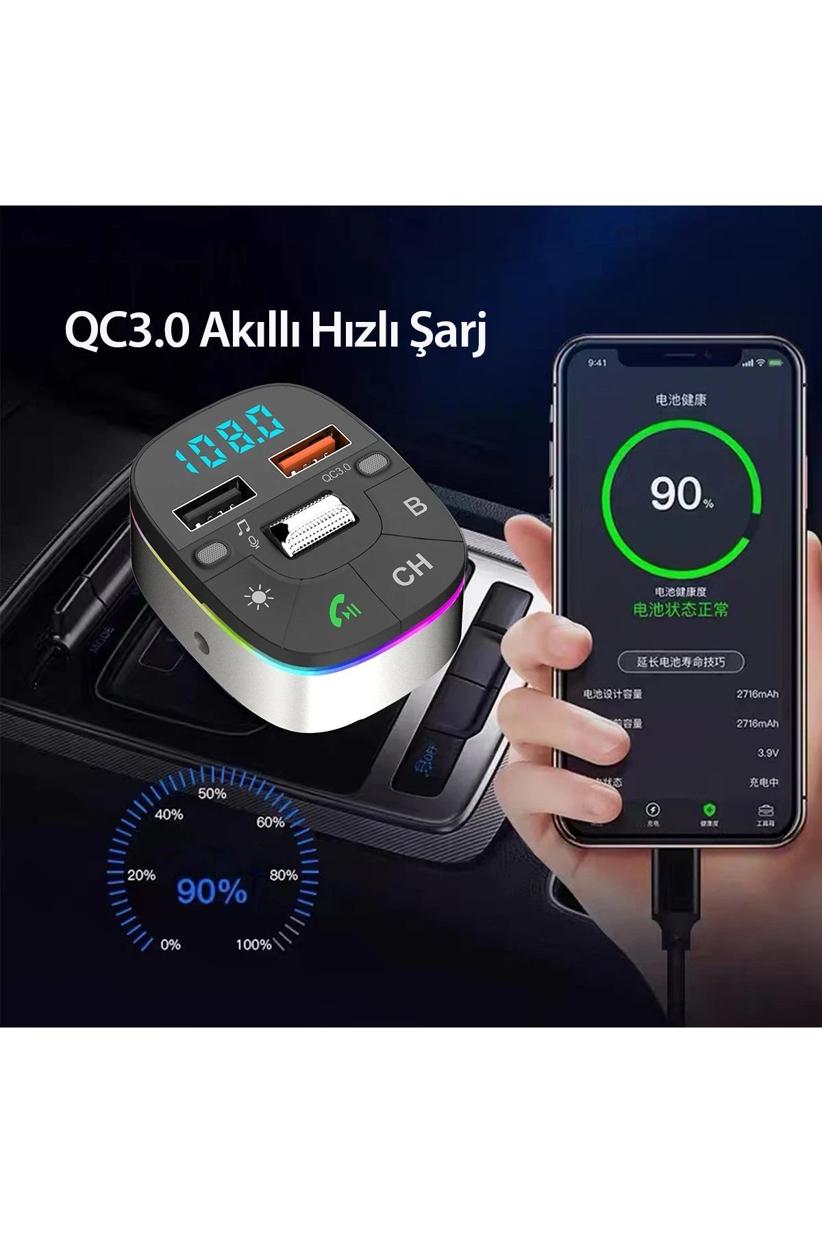 Earldom M74 Bluetooth USB 3.0 Dijital Ekranlı FM Transmitter - Siyah