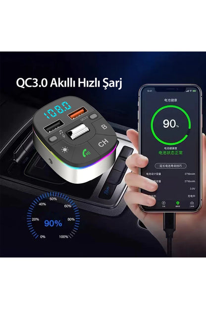 Earldom M74 Bluetooth USB 3.0 Dijital Ekranlı FM Transmitter - Siyah