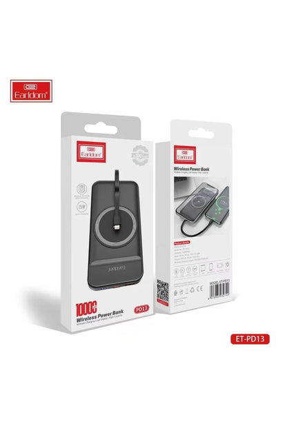 Earldom PD13 10.000 mAh Kablosuz Şarjlı PD Hızlı Şarj Powerbank - Siyah