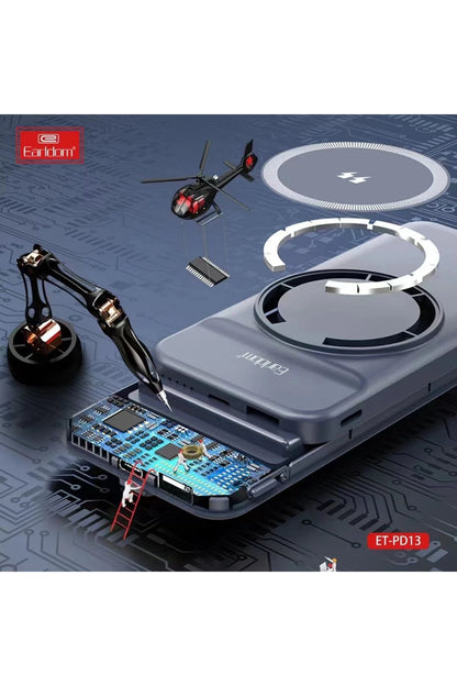 Earldom PD13 10.000 mAh Kablosuz Şarjlı PD Hızlı Şarj Powerbank - Siyah