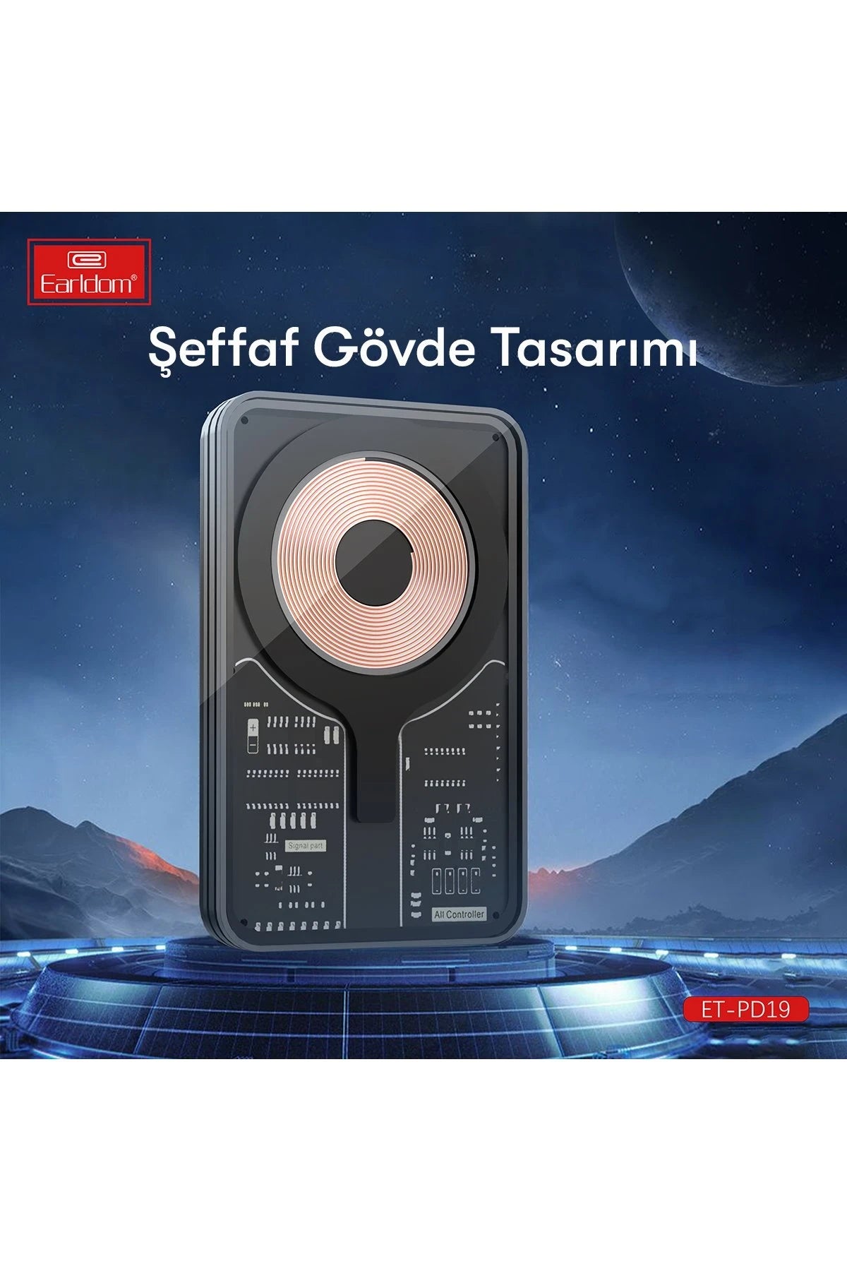 Earldom PD19 5.000 mAh Kablosuz Şarjlı Standlı PD Hızlı Şarj Powerbank - Siyah