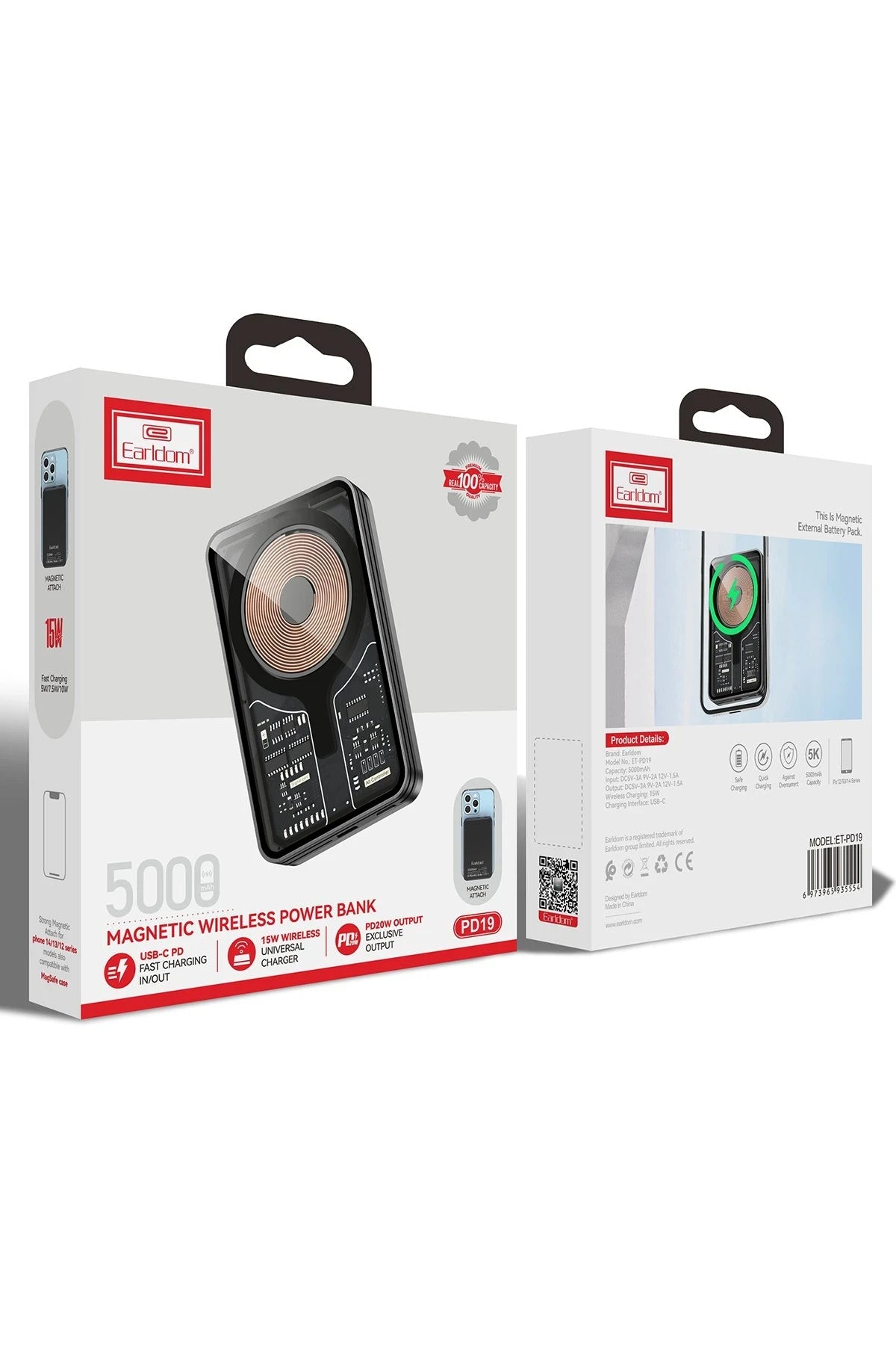 Earldom PD19 5.000 mAh Kablosuz Şarjlı Standlı PD Hızlı Şarj Powerbank - Siyah