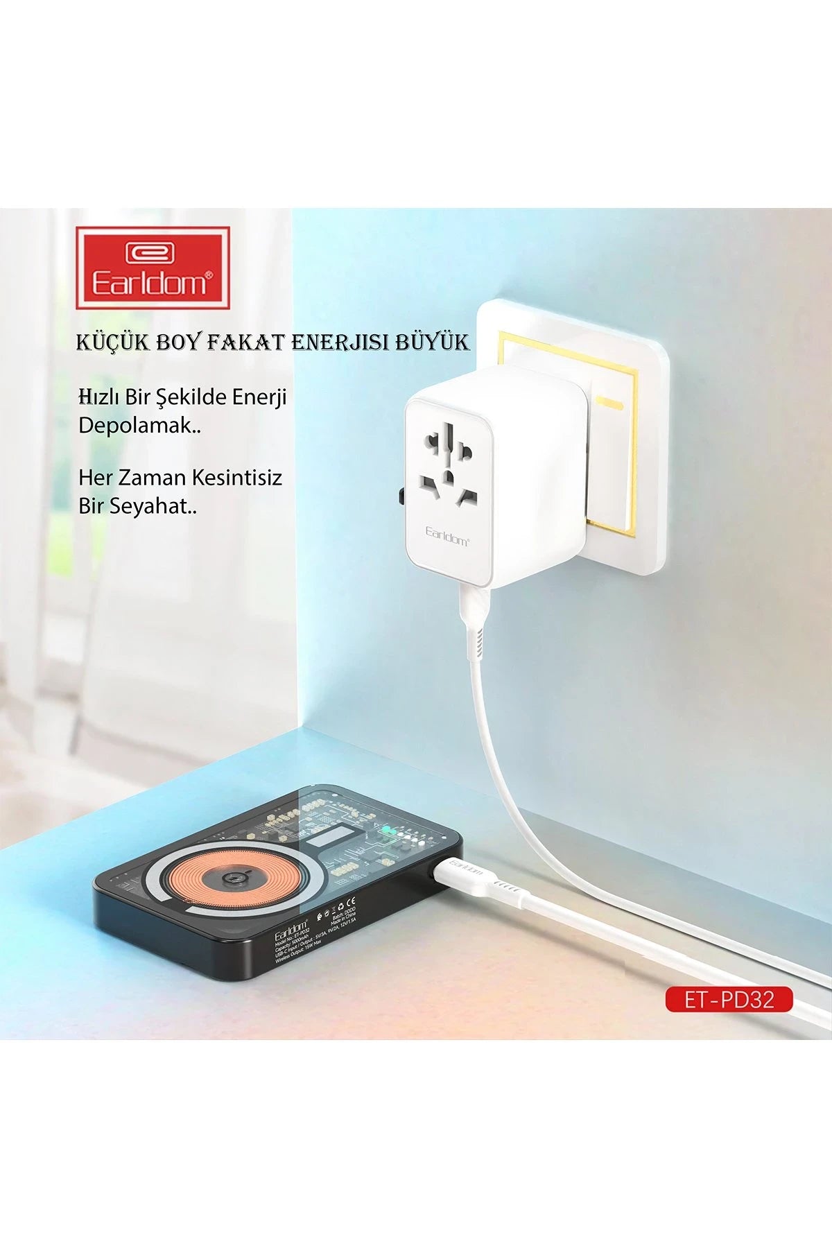 Earldom PD32 5.000 mAh 22.5W Kablosuz Şarjlı Standlı PD Hızlı Şarj Powerbank - Siyah