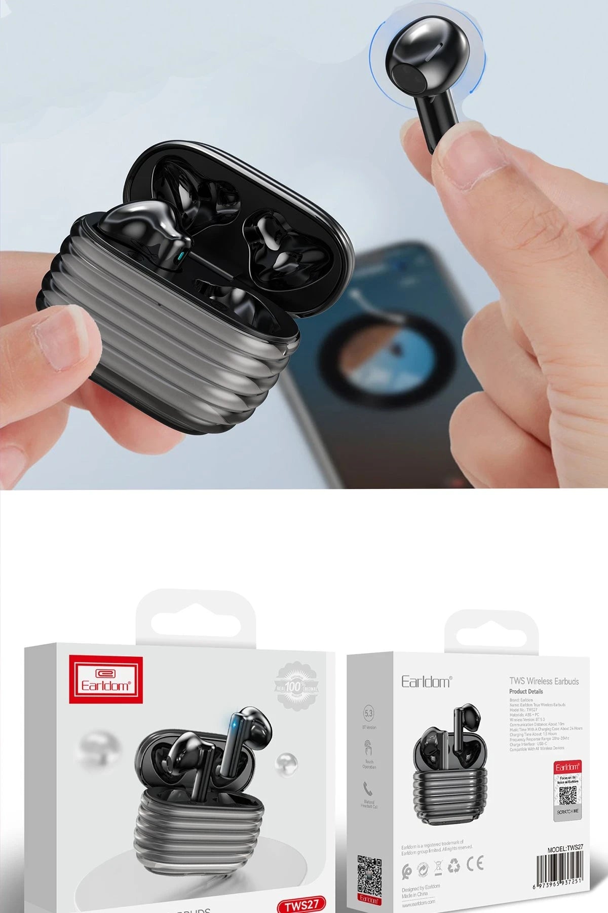 Earldom TWS27 Kablosuz Airpods Kulaklık - Siyah