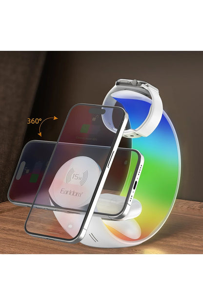 Earldom WC55 4in1 15W Telefon Saat ve Airpods İçin RGB Kablosuz Şarj Standı - Beyaz