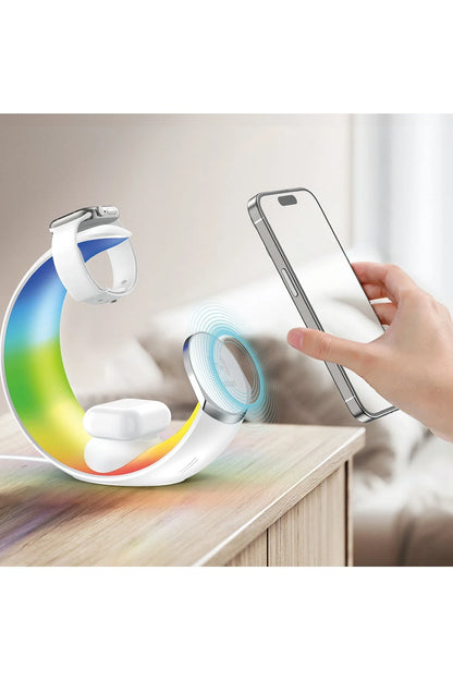 Earldom WC55 4in1 15W Telefon Saat ve Airpods İçin RGB Kablosuz Şarj Standı - Beyaz