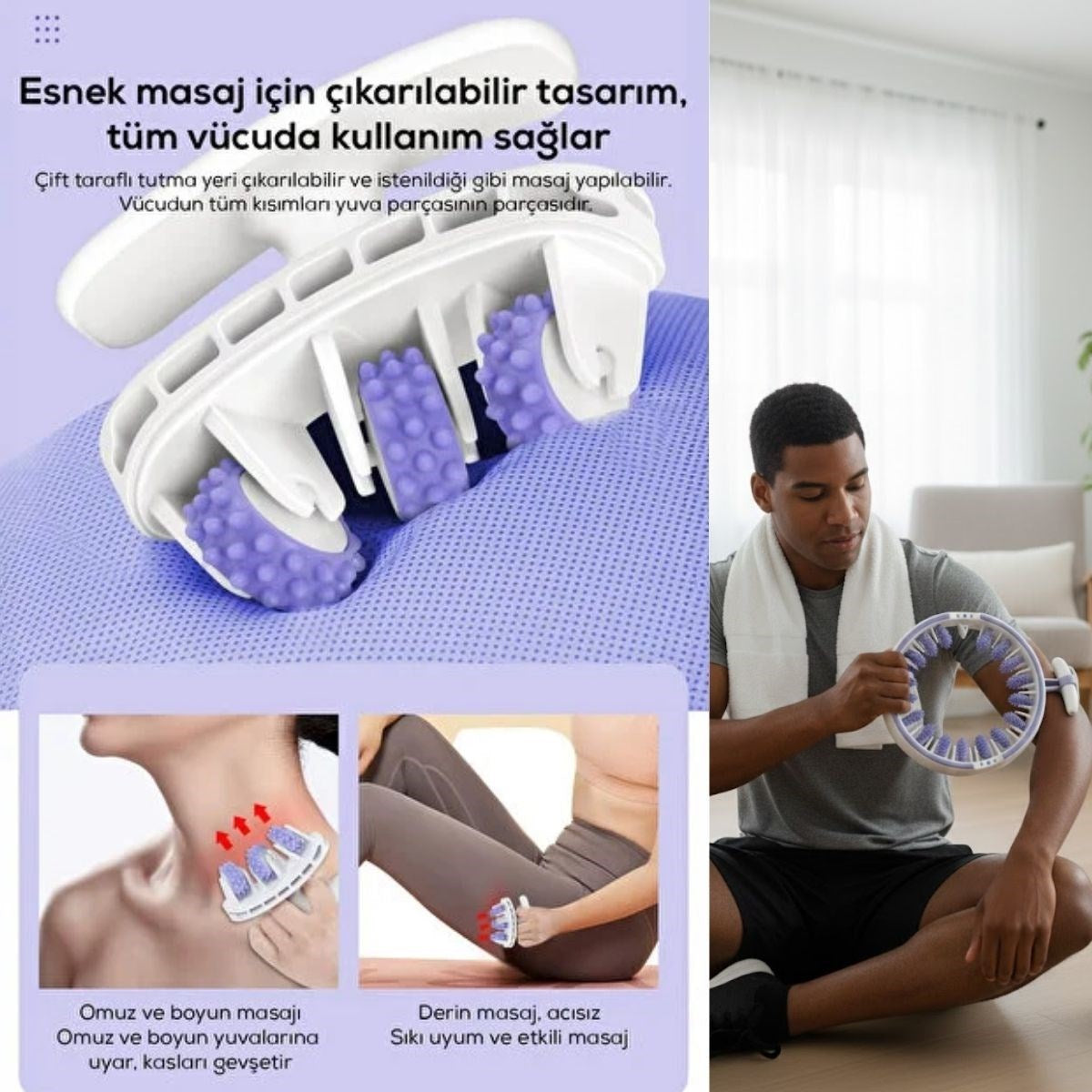 BUFFER® 14 Tekerlekli 360° Selülit Karşıtı Masaj Aleti – Çıkarılabilir 3 Tekerleği Çıkarılabilen, Bacak, Kol ve Karın İçin Sıkılaştırıcı Masaj Rulosu