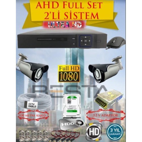2Mp Ahd 1080P Gece Görüşlü 2 Kameralı Güvenlik Sistemi (500GB HDD)
