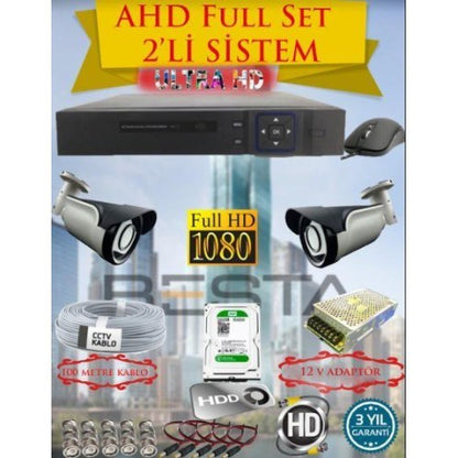 2Mp Ahd 1080P Gece Görüşlü 2 Kameralı Güvenlik Sistemi (500GB HDD)