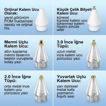 BUFFER® 6 Adet Farklı Uçlı Universal Dokunmatik Kalem Ucu – Tablet ve Telefon Uyumlu Stylus Pen Yedek Başlıkları