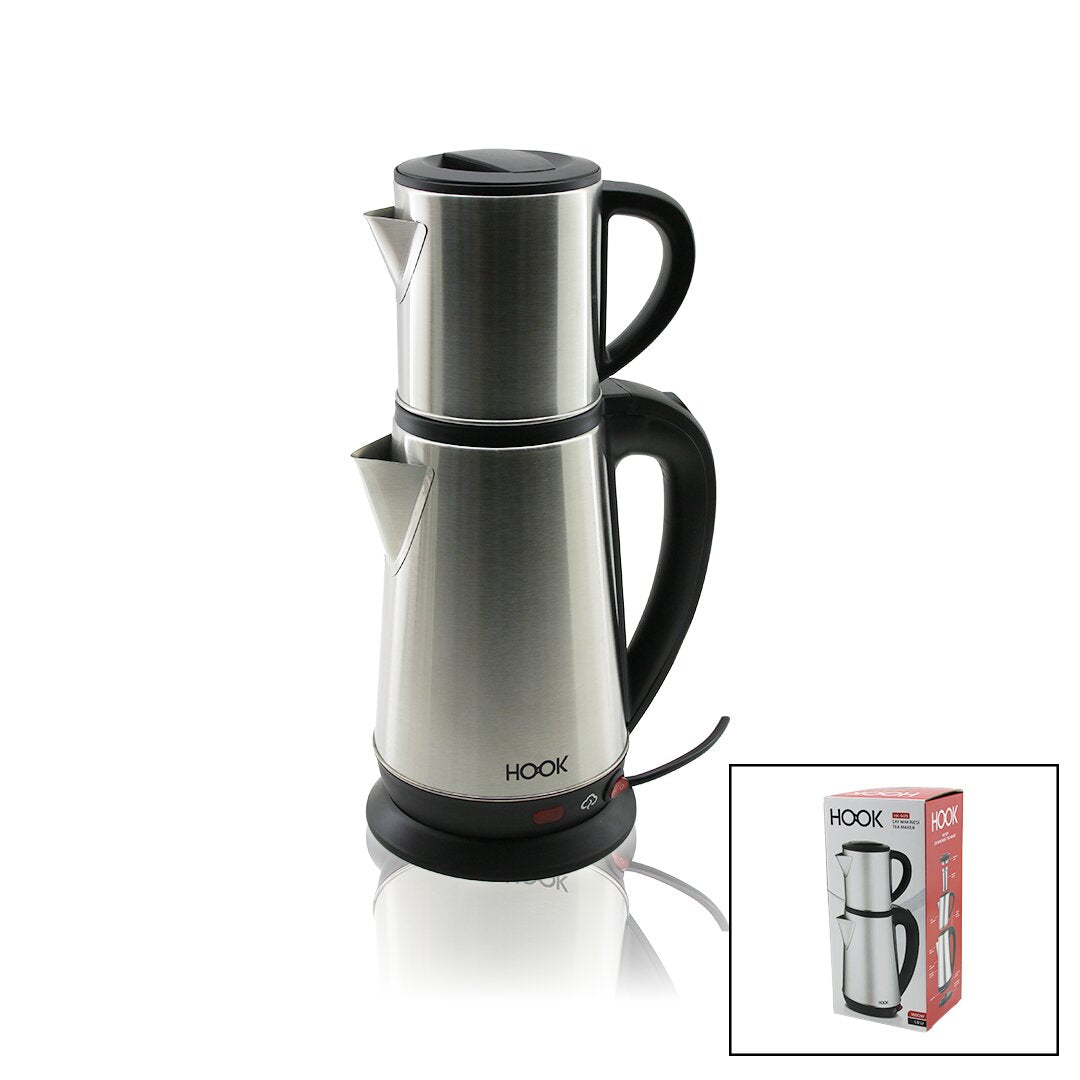 ELEKTRİKLİ ÇAY MAKİNESİ ÇAYCI SET 1.8LT SU ISITICI PLS.+ 0.8LT DEMLİK ÇELİK TABAN 1800W 360 DERECE GÖVDE HK-509 (5643)